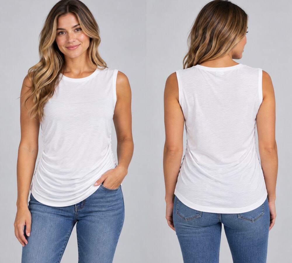 Elie Tahari Women’s White Ruched Side Sleeveless Top Size S/P NWT
